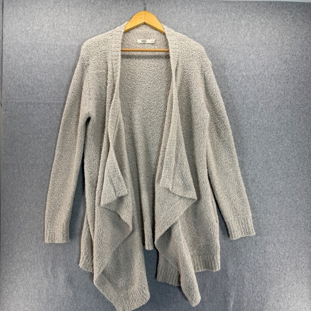 UGG Womens Medium Cozy Waterfall Cardigan Sweater Fuzzy Pockets Drape Cream Tan